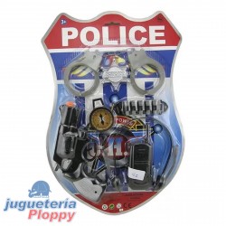 Set De Policia X 5 Piezas Con Pistola Esposas Y Radio Hwa1073035 Blister