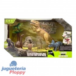 Rs004-1 Set De Dinosaurios Con T-Rex Chico Con Luz Y Sonido
