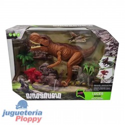Rs007-2 Set De Dinosaurios Con T-Rex Mediano Con Luz Y Sonido