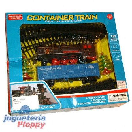 Locomotora Antigua A Pila Con Vias Vagones Y Accesorios 642233 En Caja Visor