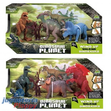 Rs002-1/2 Set De 3 Dinosaurios Chicos T-Rex Con Triceratops Y Parasaurolophus