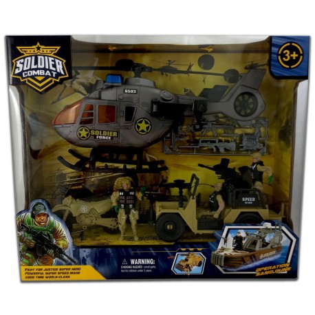 Bl6964 Helicoptero + Moto + Jeep Con Muñeco Y Accesorios