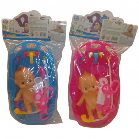 Ab-01552 Bebe Con Bañadera Y Juego De Doctor X 7 Piezas Bolsa