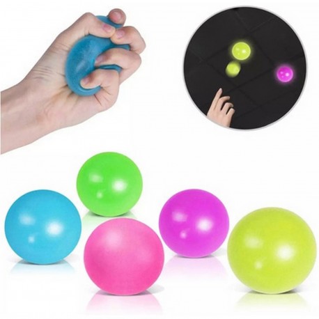 60010 Pelota Pegajosa Sticky De 6 Cm. Glow In The Dark. 4 Colores