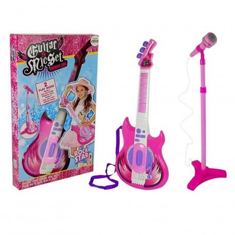 Guitarra Musical Tipo Rock Con Microfono De Pie A Pilas En Caja Hwa883892