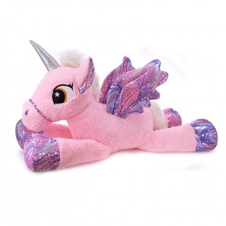 7880 Unicornio Echado 105 Cm Con Alas Estrelladas Rosa Y Lila