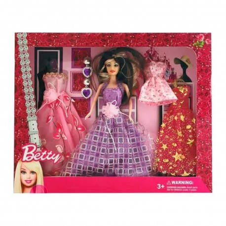5213 Muñeca Tipo Barbie Con Vestidos Y Accesorios En Caja Visor