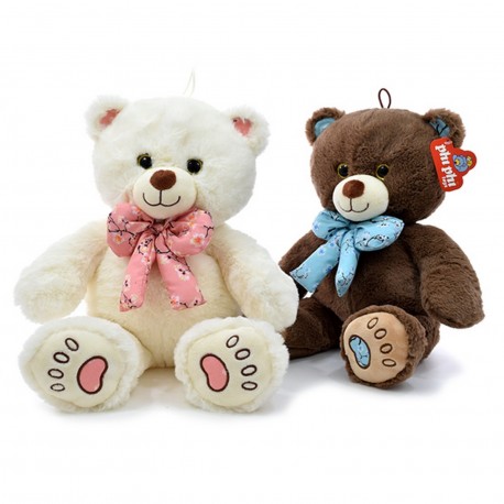 4454 Oso Sentado Con Vivos Rosas Y Celestes 30 Cm