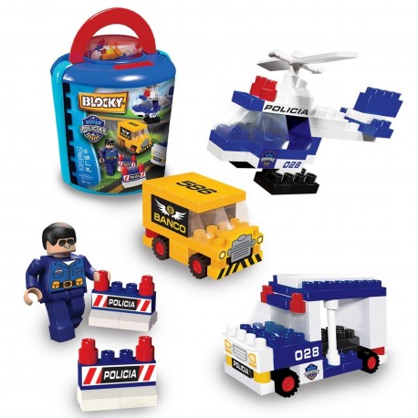 01-0673 Blocky Super Policias Balde 120 Piezas